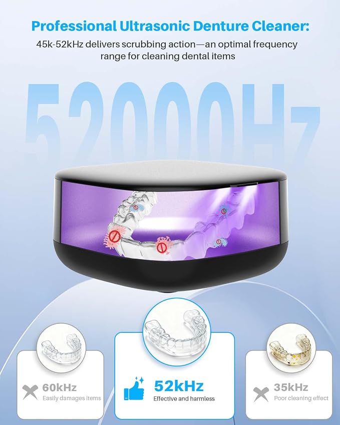 Rechargeable Ultrasonic Retainer Cleaner, Portable Retainer Cleaner Machine, 52kHz Retainer Cleaner for Dentures, Night Guards, Mouth Guards