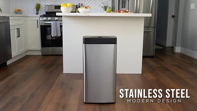 Simpli-Magic 79207AM Kitchen Trash Can, Touchless Trash Can and Garbage Bin, 13 Gallon Capacity, Perfect for Home, Kitchen, Office, Stainless Steel