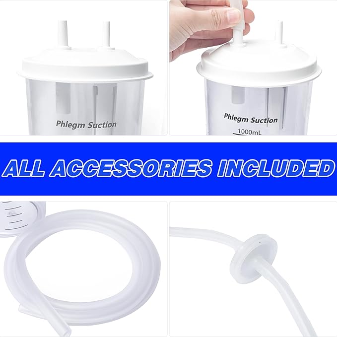 1000ml Liquid Storage Bottle Kit for Portable Suction- Collection Bottle, Main Suction Tube, Connection Tube and Air Filter