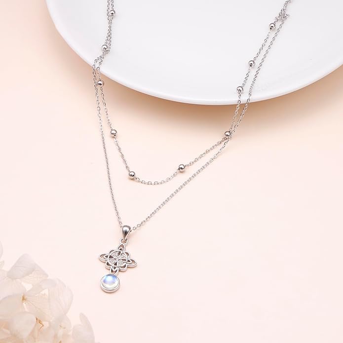 FLYOW 925 Sterling Silver Good Luck Irish Jewelry Celtic Knot Pendant Necklace for Women Birthday Graduation Gift