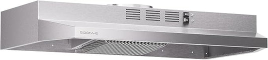 30 inch Stainless Steel Under Cabinet Range Hood, Slim Kitchen Vent Hood Ducted/Ductless Convertible with 2 Speed Exhaust Fan, 3-Layer Aluminum Filters,LED Lights