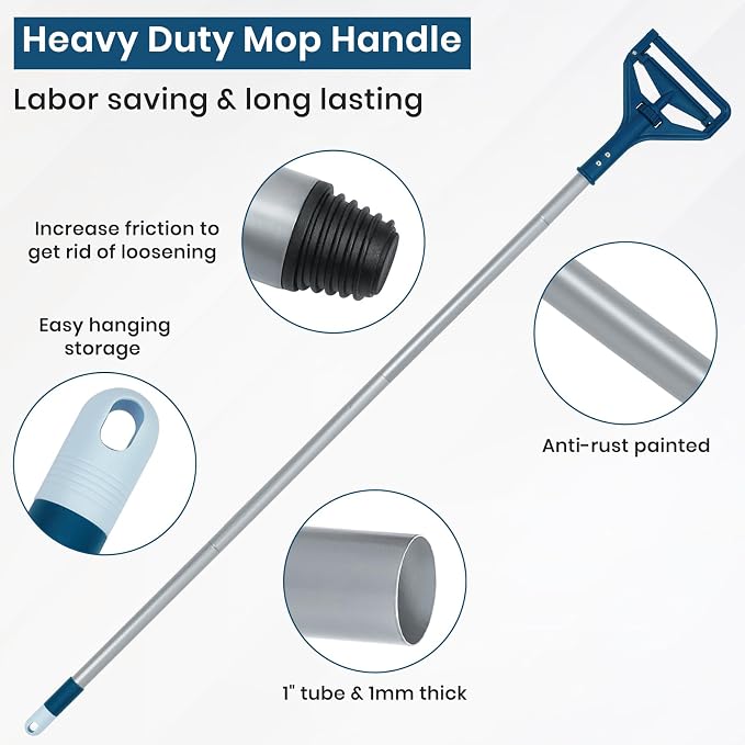 KalTell 6PK Commercial Wet Mop Handles, Industrial Mop Sticks Replacment Holders Grippers, Heavy Duty, 57”, Janitor Supplies
