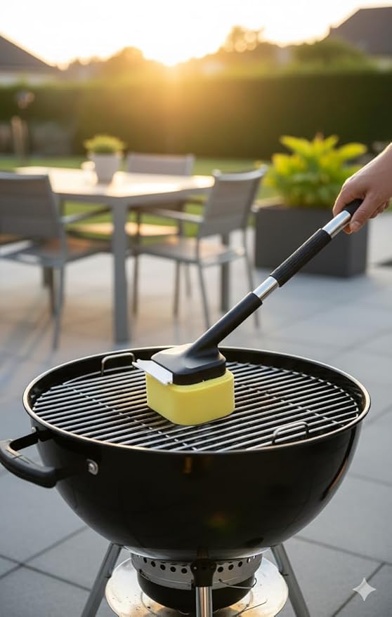 Grill Brush Bristle-Free with Scraper – BBQ Grill Cleaner with Replaceable Pad, Heavy Duty Non-Scratch Cleaning Tool for Gas, Charcoal & Porcelain Grates, 20.47” Long Handle