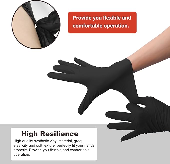 Disposable Gloves X-Large, Nitrile and Vinyl Blend Material Gloves, Latex Free, 4 Mil,100 Pc. - Food Grade Glove for Cleaning, Food Prep,Hair Dye, Tattoo, Black