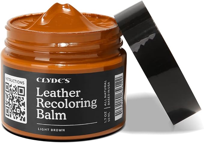Clyde's™ Leather Company Leather Recoloring Balm – Color Restore & Scratch Repair Kit for Faded Leather Furniture, Car Seats, Sofa & Vinyl | 23 Colors | Non-Toxic Dye