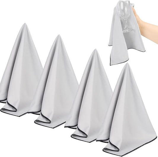 SINLAND Microfiber Glass Polishing Cloths Large Size Thick Lintless Drying Towels for Wine Glasses Stemware Dishes Stainless Appliances 20 Inch X 25 Inch Pack of 4 Grey