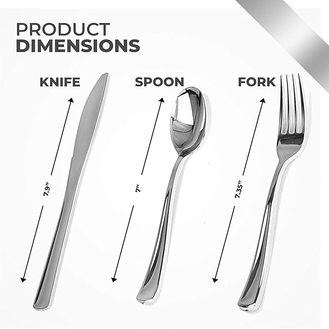 160 Pack Silver Plastic Cutlery Disposable Silverware - 80 Forks, 40 Knives, 40 Spoons - For Catering, Parties, Dinners, Weddings, and Everyday Use