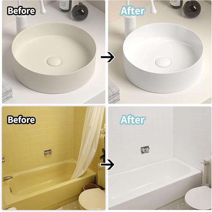 Ceramic tub and tile Paint Refinishing Kit Bathtub Bathroom wall Paint floor, Easy of Usecountertop sink,Ceramic walls in the bathroom rproof Kitchen Countertop, Low Odor(White 50-60sq.ft)