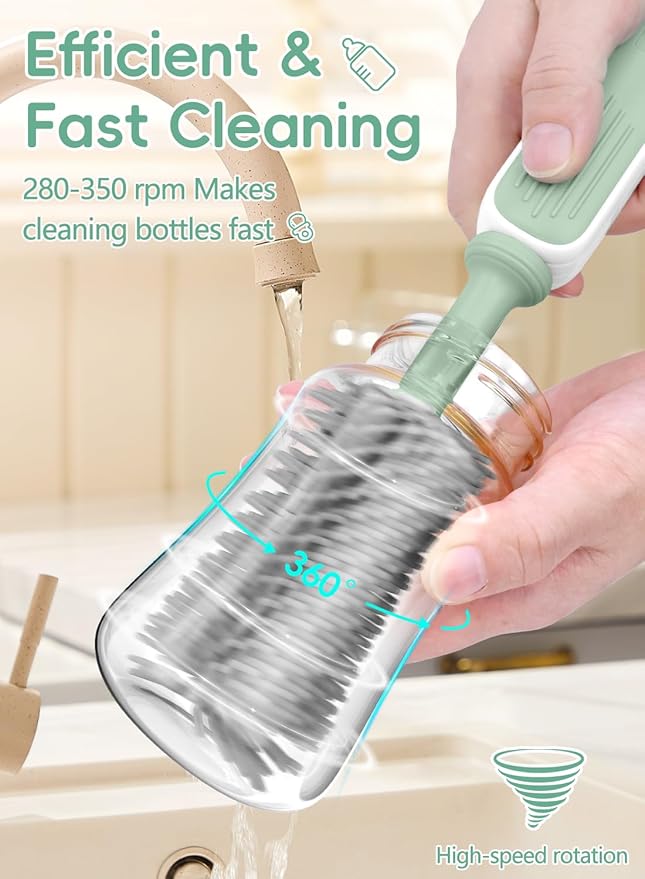 Yasew Electric Bottle Brush Cleaner, Baby Bottle Brush Travel Set, 360° Efficient Cleaning, Durable 2000 mAh Battery, Travel Bottle Brush Set with Drainage Rack and Storage Box, Baby Travel Essential