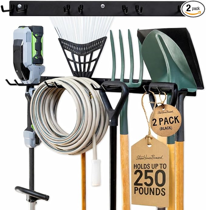 StoreYourBoard 72" Garage Tool Organizer Wall Mount | Garden Tool Organizer System | Heavy Duty Garden Tool Storage Rack for Yard Tools Rakes Shovels 500lbs Garage Organization | 8 PVC Coated Hooks