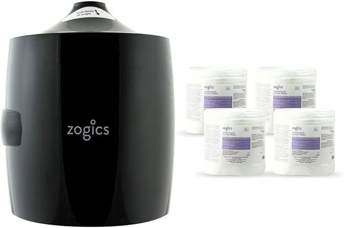 Zogics Antimicrobial Wipes and Wall Mounted Dispenser – No-Touch Wipes Dispenser, Mounts Easily to Wall for Quick Access to Disinfecting Wet Wipes