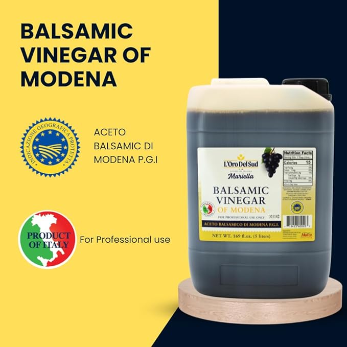 Mariella Premium Aged Balsamic Vinegar of Modena, IGP Certified, 5 liters (169 fl oz), Product of Italy, Bulk Packaging Refill, Foodservice, Repacking, Restaurants, Home Use