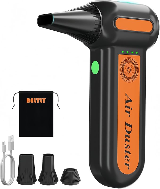 Super Powerful Compressed Air Duster, Rechargeable Duster Blower with LED Light & 4-Gear Adjustable 150KRPM Brushless Motor, Cordless Mini Blowe for Car, Home, Office, Camping (Black)
