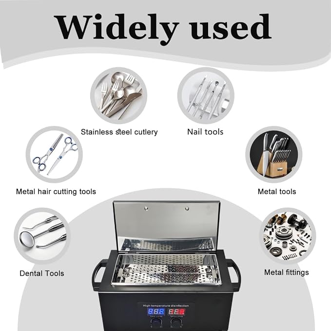 Tool Sterilizers, High temperature sterilization up to 230°C Time Setting, for Nail Salons Dental Clinics Hair Cutting Tools and Daily Household Use Black