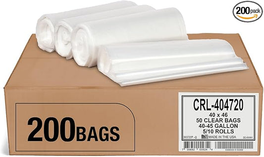 Aluf Plastics 45 Gallon 2.0 MIL Clear Garbage Bags - 40" x 46" - Pack of 200 - For Contractor, Industrial, Healthcare, & Municipal