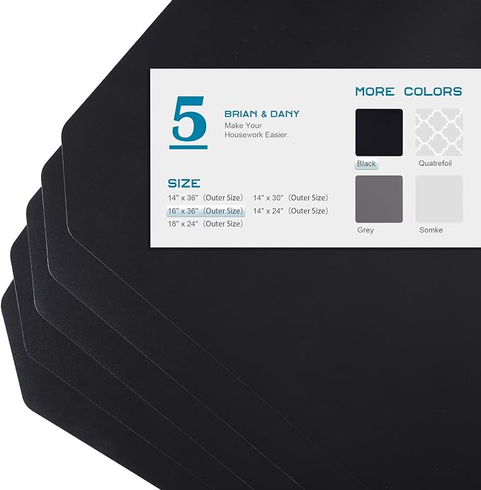 BRIAN & DANY Wire Shelf Liner 16" X 36", Heavy Duty Shelf Liners for Wire Shelving, Waterproof Protector Mats, Set of 5, Black