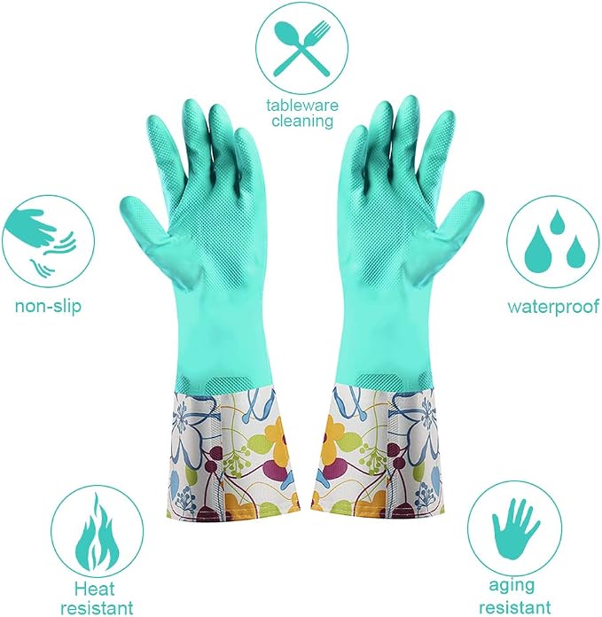 Dishwashing Rubber Gloves 3 Pairs, Aixingyun Non-Slip Household Laundry Kitchen Cleaning Gloves, Reusable PU Waterproof Latex Gloves Gift for Mom (Large, 3 Pairs)