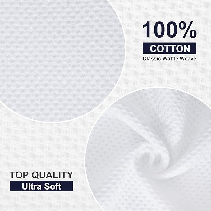 Homaxy Kitchen Towels and Dishcloths Set, 12 x 12 and 13 x 28 Inches, Set of 8 100% Cotton Waffle Weave Kitchen Towels, Super Soft and Absorbent Dish Cloths, White