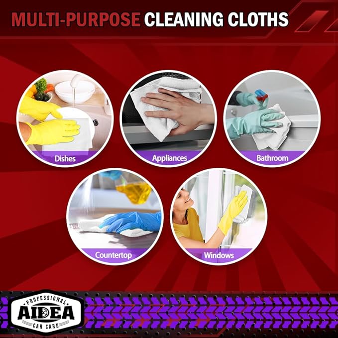 AIDEA Microfiber Cleaning Cloth White, 400PK, Microfiber Towels for Cars, Shop Towels Cleaning Rags, Premium Wash Cloths, Absorbent Towel for SUVs, House, Kitchen, Commercial, Cleaning Supplies 12×12"