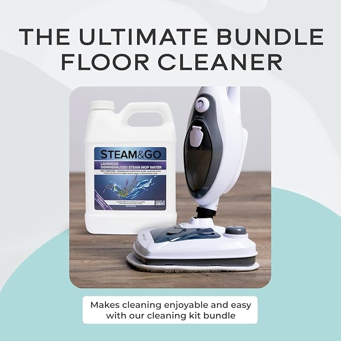 Steam & Go - The Housekeeper Steam Cleaner For Floors & Demineralized Water Bundle, 10-in-1 Hard Floor Cleaner Machine, 32 oz, Lavender Scent
