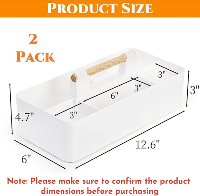 Acshio 2 Pack Plastic Portable Caddy with Handle, Stackable Art Office Supplies Storage Organizer with 5 Compartments, Multiuse Divided Craft Basket Bin Stationery Pen Holder for Home, Shower