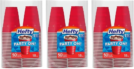 Hefty Easy Grip Disposable Plastic Cold Cups, Red, 18 Ounce (50 Count (Pack of 3))
