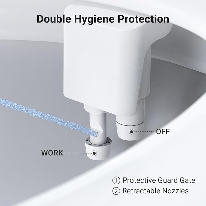 Bidet Attachment for Toilet Seat Sprayer - Non Electric Dual Nozzle with Cold Water - Self Cleaning Toilets Bathroom Spray for Butt Wash - Easy Slim Adjustable Pressure Control Rv Bidets Gifts