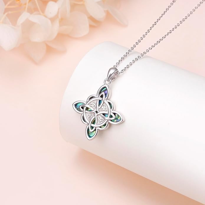 FLYOW 925 Sterling Silver Good Luck Irish Jewelry Celtic Knot Pendant Necklace for Women Birthday Graduation Gift