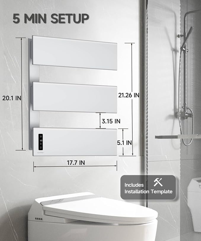Towel Warmers for Bathroom, Heated Towel Rack Wall Mounted, 21.6" X 17.7" Smart LED Control, Built-in Timer & Temperature, Max 140°F, Plug-in, Fast Heating, Brushed Nickel