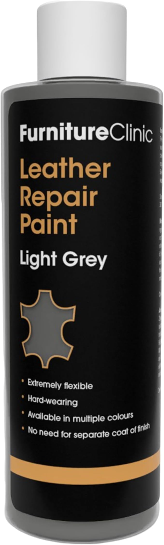Furniture Clinic Leather Repair Paint | 2-in-1 Seal and Color | Use on Scratches, Tears, and Holes in Car Seats, Furniture | Quick and Easy Leather Repair Kit for Furniture (Light Grey, 250ml / 8.5oz)