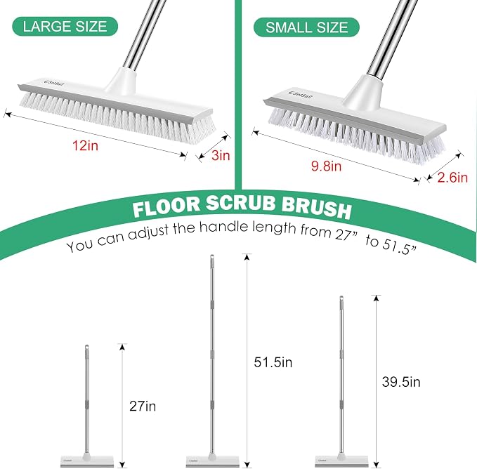 SetSail Upgraded Large Wide Floor Scrub Brush with 51-Inch Long Adjustable Handle 2 in 1 Scrape Brush Stiff Bristle Floor Scrubber for Cleaning Shower Bathroom Kitchen Wall Deck Tub Tile,Grey White
