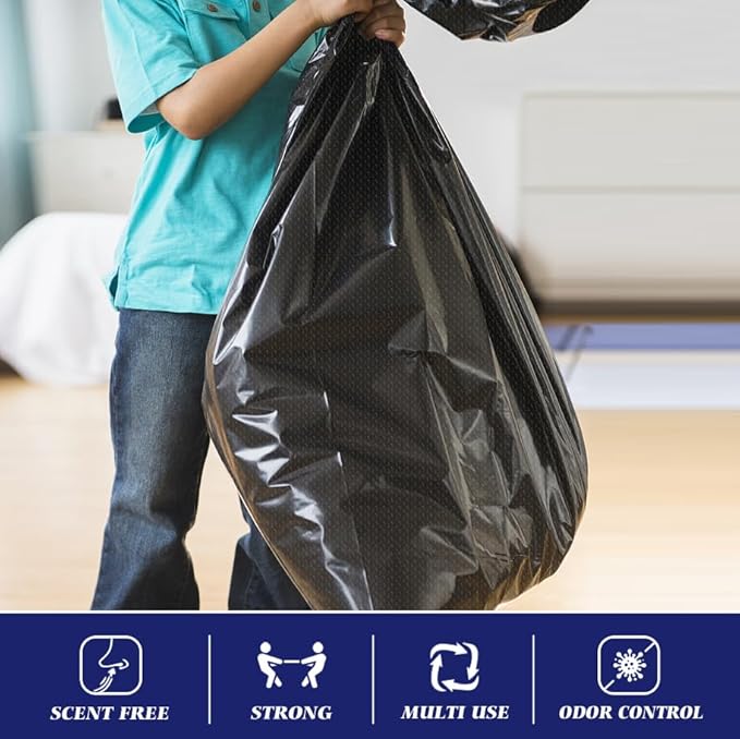 30-33 Gallon 200 Counts Large Black Trash Bags All Purpose Garbage Bags by Teivio, Large Trash Can Liners for Home, Kitchen, Office, Light Residential or Commercial Waste, Outdoor Lawn and Leaf Bags