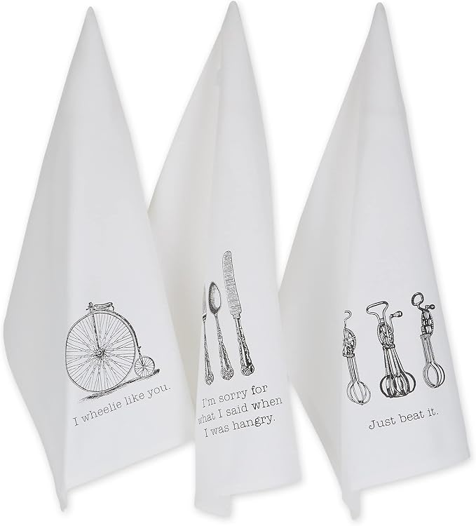 DII Decorative Printed Kitchen Towels Absorbent & Fast-Drying Tea Towel Set, 18x28, Vintage Print, 3 Piece