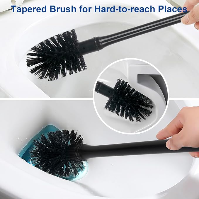 CELOX Toilet Bowl Brush and Holder, Compact Toilet Brush with Breathable Ventilation Stand Base, Bathroom Cleaning Kit, Black, 2 Set