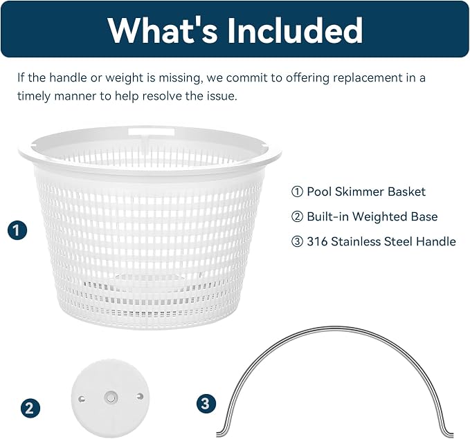 2-Pack Weighted Pool Skimmer Basket for Inground Pools, Heavy Duty Filter Basket with 316 Stainless Steel Handle, Replacement for Hayward SP1070/SP1070E & Pentair U-3