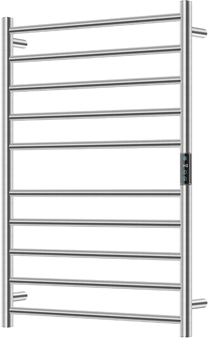 Towel Warmers for Bathroom, Heated Towel Rack Large, Smart Timing & Temperature Control, 10 Bar Racks, Stainless Steel, Plug-in, Fast Heating, Brushed Nickel