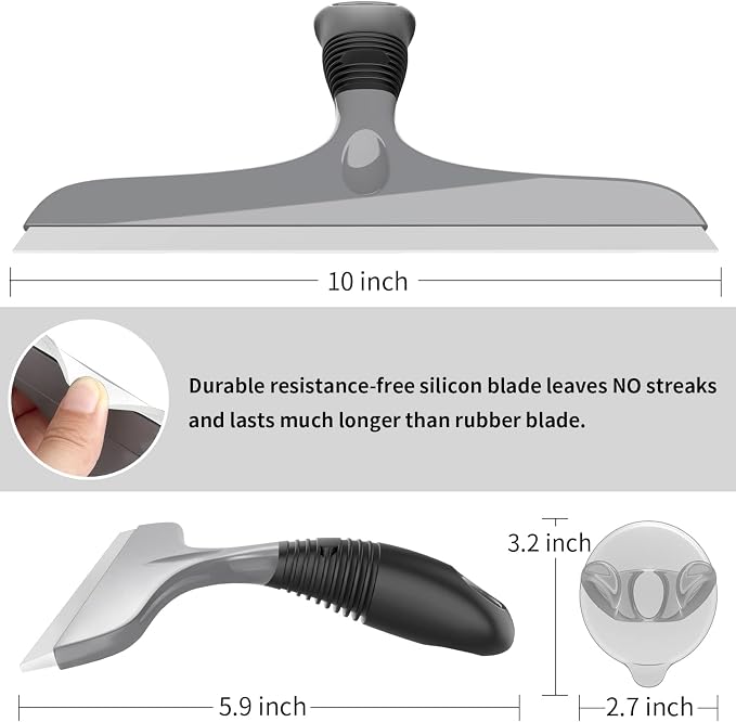 MR.SIGA Multi-Purpose Silicon Squeegee for Window, Glass, Shower Door, Car Windshield, Heavy Duty Window Scrubber, Includes Suction Hook, 10 inch, Gray & Black, 1 Pack