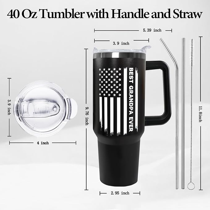 Ceovfoi 40 oz Grandpa Tumbler with Handle Lid and Straw,Black Grandpa Stainless Steel Cups Mug water Botter,Fathers Day Gift For Grandpa From Grandson,Granddaughter
