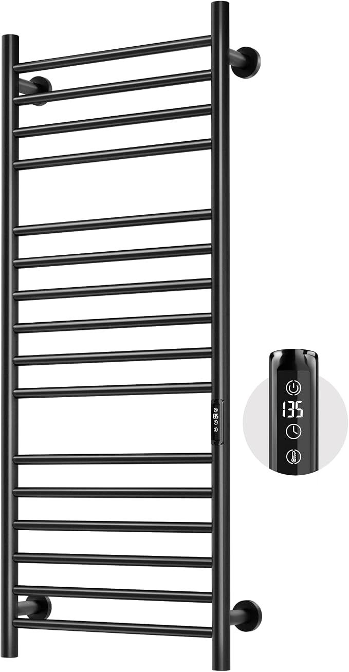 Paraheeter Poloma 45.3"(L) x 19.5"(W) Wall Mounted Towel Warmer, Heated Towel Racks for Bathroom, Towel Dryer Heater, 16-Bars Black, CSA Certified
