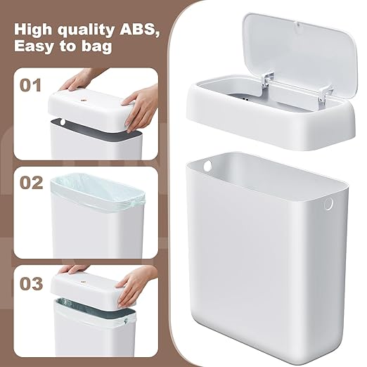 funest 2 Pack Bathroom Trash Can with Pop-Up Lid,3 Gallon & 2.7 Gallon Small Spaces Plastic Garbage Can,Slim Wastebasket for Bathroom, RV, Office, White