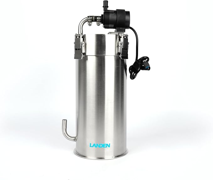 LANDEN PURA 300 External Canister Filter for Aquarium System, up to 30 Gallon, Stainless Steel Tank Canister with Water Pump and Double Tab Connector, Three-Stage Filtration