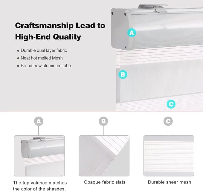 MYshade Roller Shades Zebra Blinds for Windows Cordless Day and Night Light Filtering Shades Dual Layer Roller Blinds 27" x 64" White