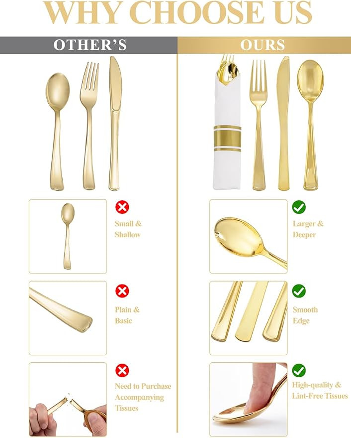 Supernal 30 Pack Pre Rolled Gold Plastic Silverware with Linen Feel Napkins, Heavy Duty Disposable Wrapped Cutlery Set for Weddings, Graduation Parties 2026, Upscale Catering & Events