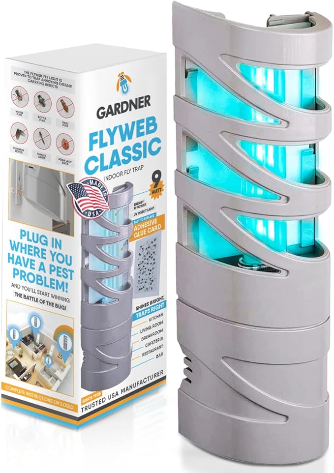 Gardner - Fly Trap Indoor for Home, Fruit Fly Trap for Indoors, Plug in Bug Catcher, Gnat Traps for House Indoor, Fruit Fly Traps for Indoors, Made in USA, Flyweb (Grey)