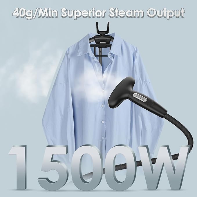 Steamer for Clothes, Jenaely 1500W Standing Garment Steamers, 35s Fast Heat-up, 80 Mins of Continuous Powerful Steam with 2.8L Water Tank, Pants Clip & Children's Clothing Hanger
