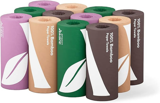 Amazon Aware Bamboo Paper Towels, 12 Rolls, 2 ply, FSC Certified, 150 Sheets, 1800 Count, Pack of 12, Plastic-Free, White