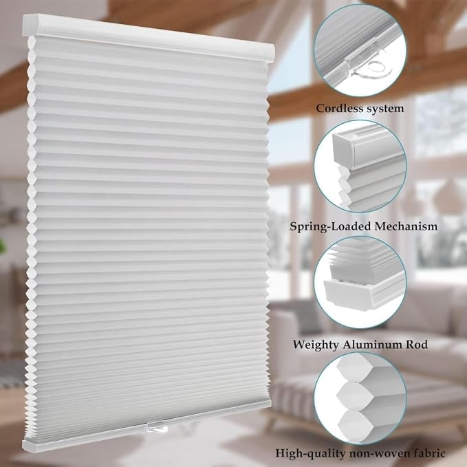 MYshade 1.5-Inch Cellular Cordless Light Filtering Shades, Honeycomb Window Blinds for Soft Daylight & Privacy, Thermal Insulation, Child Safe, Inside or Outside Mount (35.5" W x 72" H, Grey)