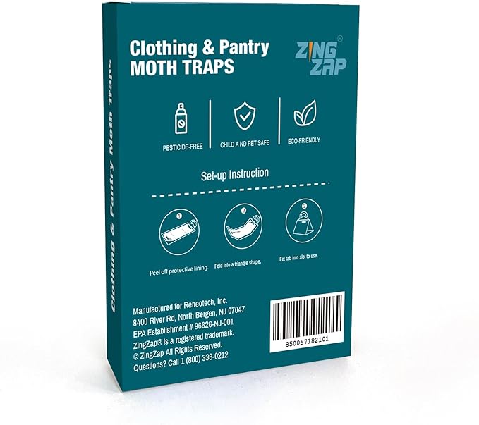 ZingZap® Moth Trap 10-Pk | Slow Release 2X Strength Pheromones | 2026 Upgrade | Lures and Kills Pantry Moths Clothes Moths | Indoor Prevention | Child and Pet Safe