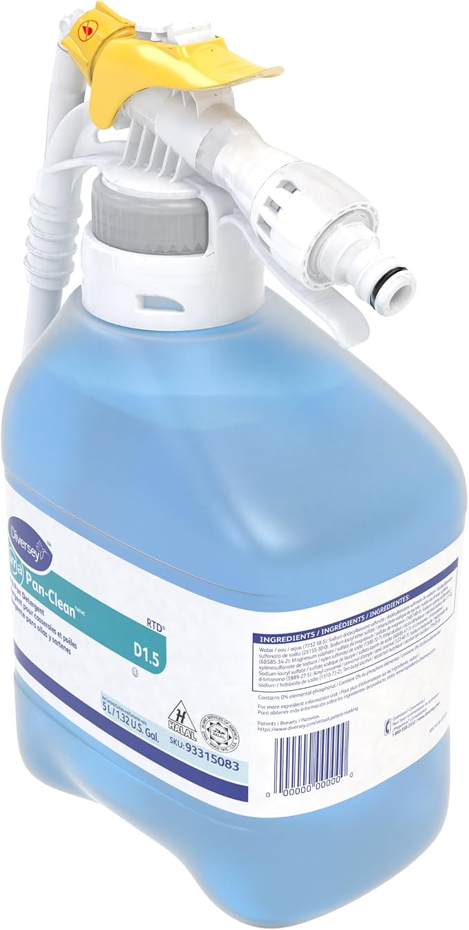 Diversey 93315083 SUMA Pan-Clean D1.5 General Purpose Pot & Pan Detergent, Highly Concentrated Dish Washing Soap with Fresh Floral Scent, Ready-to-Dispense (RTD), 5-Liter | Grease Removal, Food Soil Cleaning, Pots Pans Utensils, Hand Dishwashing, Conce...