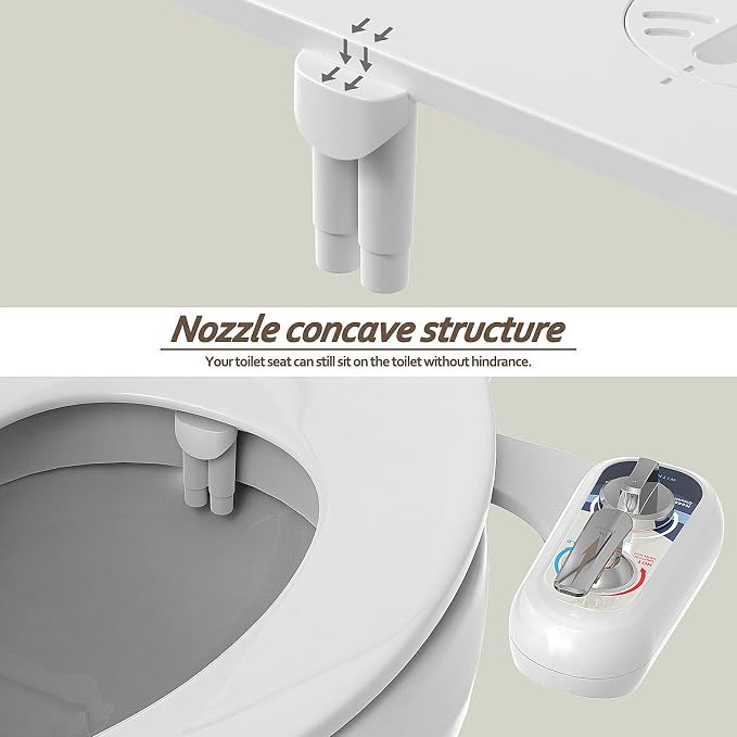 Bidet Attachment for Toilet Warm Water Left - Hot and Cold Self-Cleaning, Dual Nozzle, Non-Electric Bidet Attachment for Toilet Seat, Adjustable Water Pressure, Rear and Feminine Wash, Lever Control